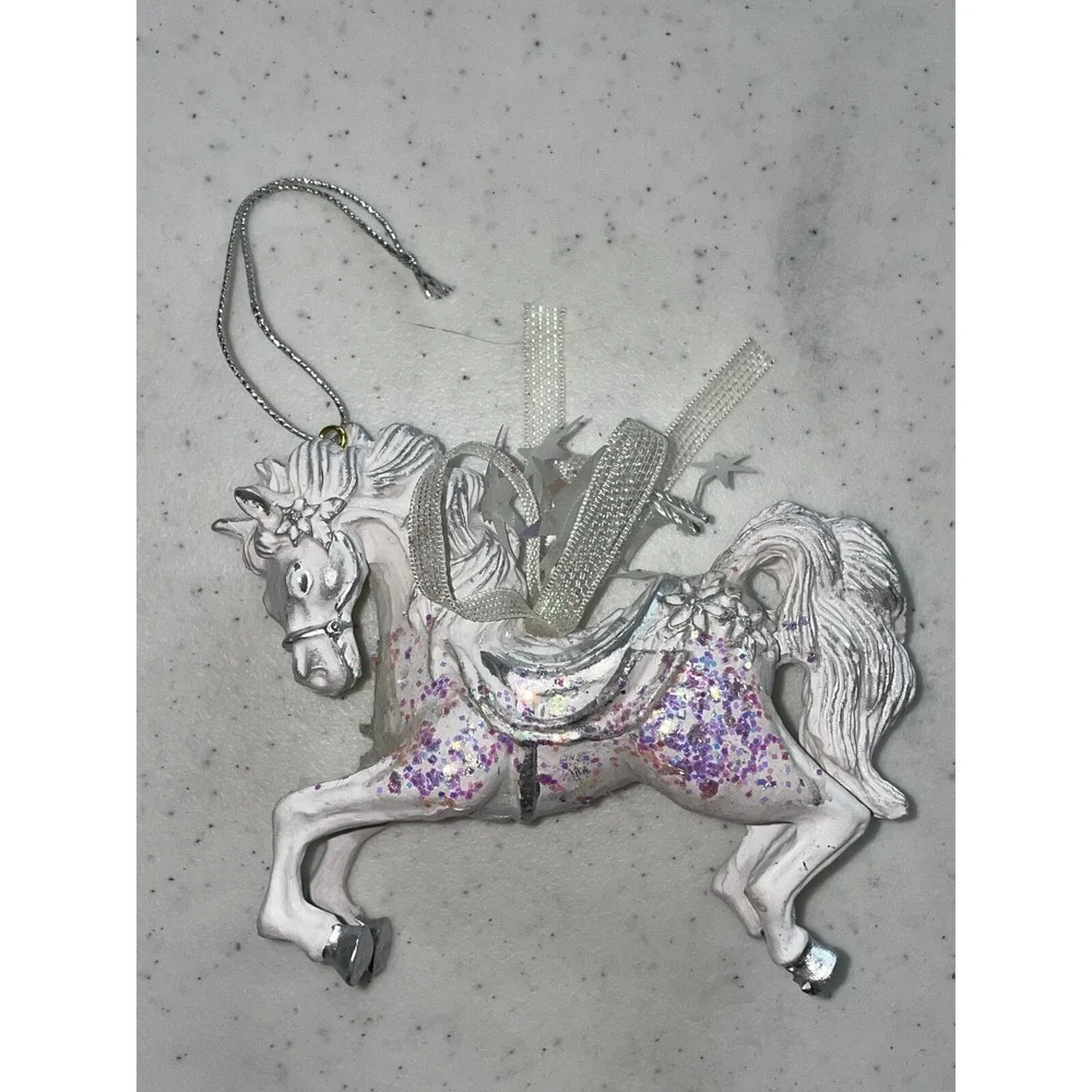 Antique ROC Taiwan Horse Ornament White Glitter Iridescent Ribbon 4